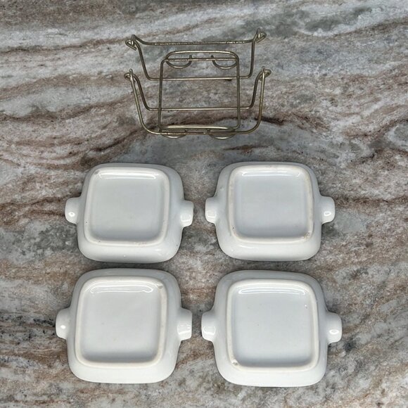 Vintage California Oranges gold trimmed Ashtrays Set of Four in metal holder - Picture 5 of 9